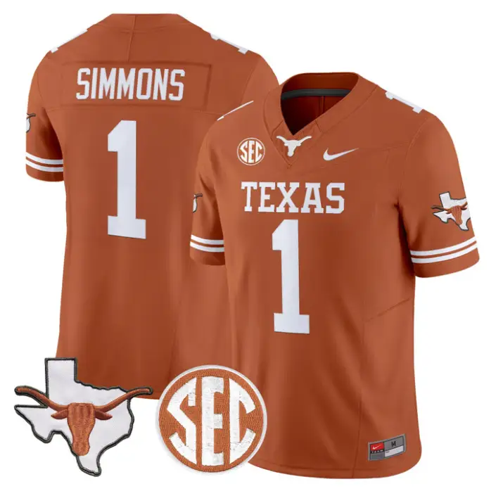 Colin Simmons Jersey #1 Texas Longhorns 2026 SEC Patch Stitched by My Store NCAA Football Jerseys