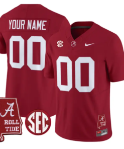 Custom Alabama Crimson Jersey 2026 Map and SEC Patch Stitched by My Store NCAA Football Jerseys