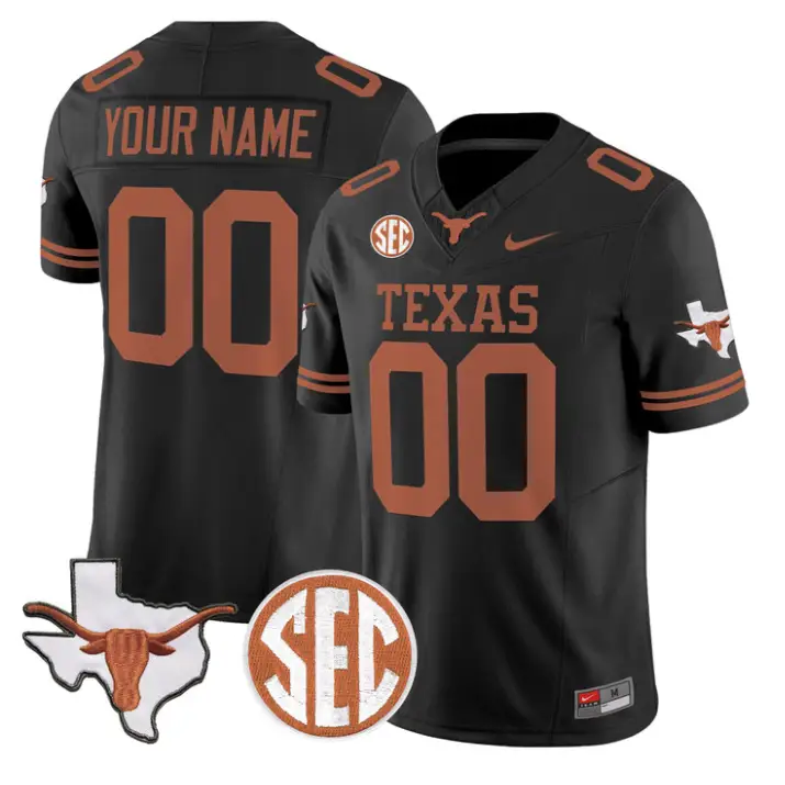 Custom Texas Longhorns Jersey 2026 Map and SEC Patch Stitched by My Store NCAA Football Jerseys