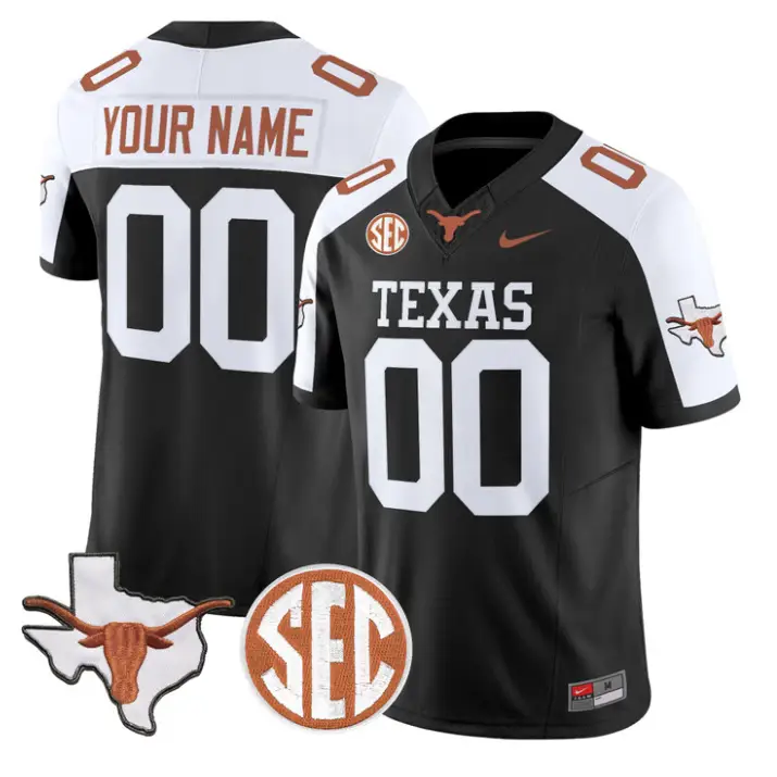 Custom Texas Longhorns Jersey 2026 Map and SEC Patch Stitched by My Store NCAA Football Jerseys