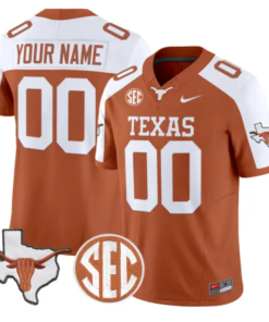 Custom Texas Longhorns Jersey 2026 Map and SEC Patch Stitched by My Store NCAA Football Jerseys
