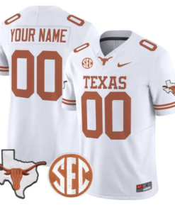 Custom Texas Longhorns Jersey 2026 Map and SEC Patch Stitched by My Store NCAA Football Jerseys