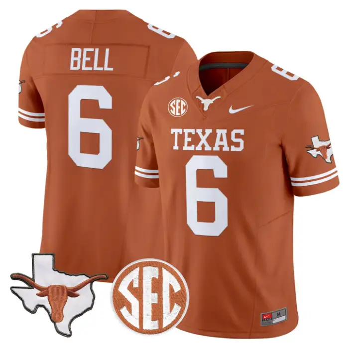 Dia Bell Jersey #6 Texas Longhorns 2026 SEC Patch Stitched by My Store NCAA Football Jerseys