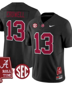 Ezavier Crowell Jersey #13 Alabama Crimson 2026 SEC Patch Stitched by My Store NCAA Football Jerseys