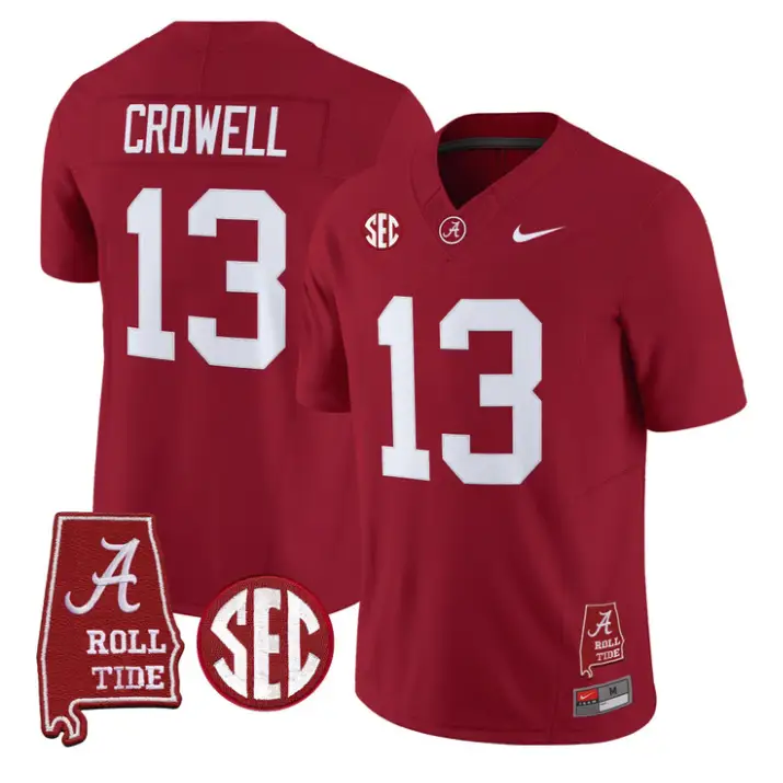Ezavier Crowell Jersey #13 Alabama Crimson 2026 SEC Patch Stitched by My Store NCAA Football Jerseys