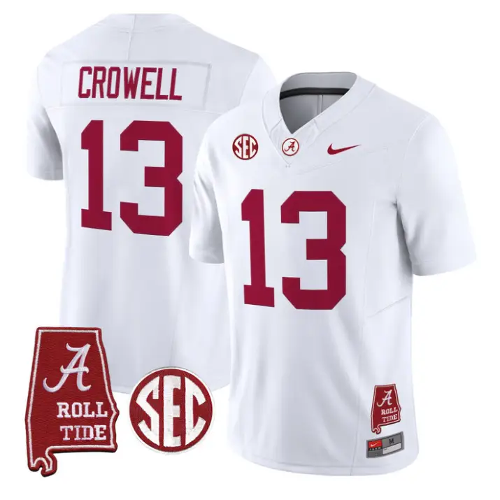 Ezavier Crowell Jersey #13 Alabama Crimson 2026 SEC Patch Stitched by My Store NCAA Football Jerseys