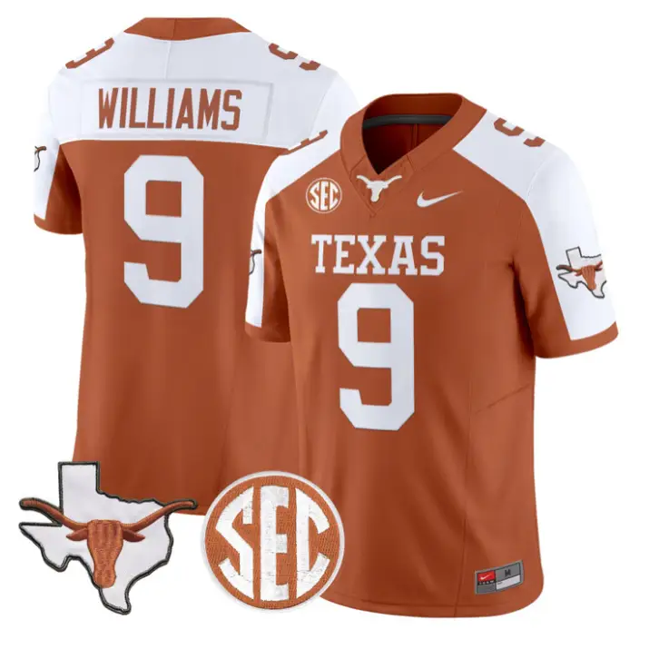 Jonah Williams Jersey #9 Texas Longhorns 2026 SEC Patch Stitched by My Store NCAA Football Jerseys