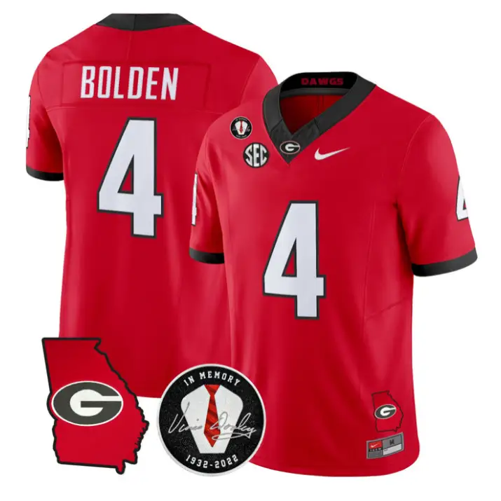 KJ Bolden Jersey #4 Georgia Bulldogs 2026 Vince Dooley Patch Stitched by My Store NCAA Football Jerseys