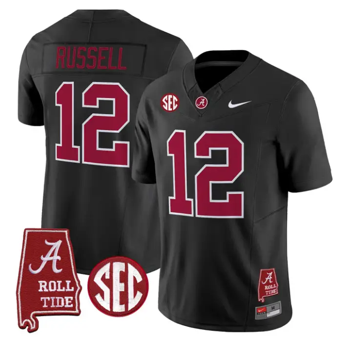 Keelon Russell Jersey #12 Alabama Crimson 2026 SEC Patch Stitched by My Store NCAA Football Jerseys
