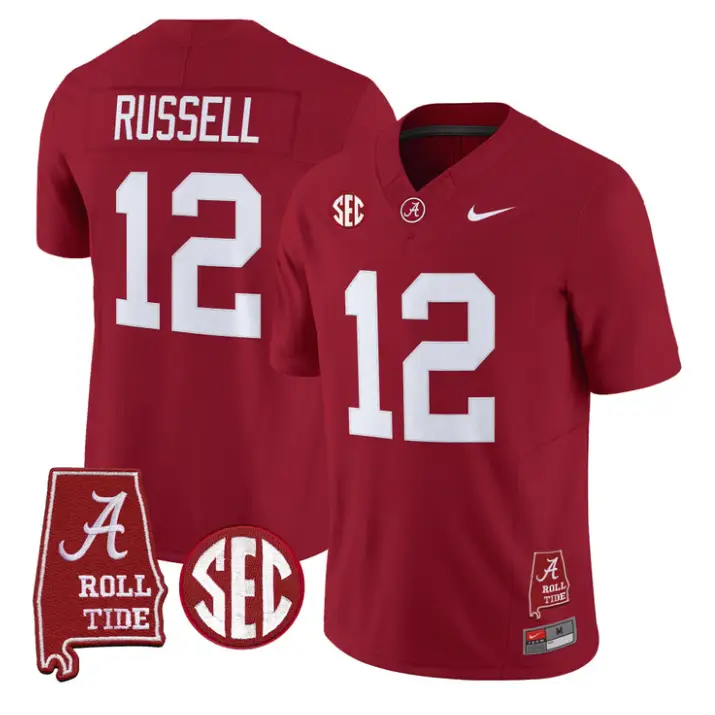 Keelon Russell Jersey #12 Alabama Crimson 2026 SEC Patch Stitched by My Store NCAA Football Jerseys
