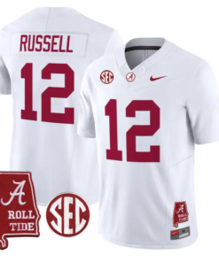 Keelon Russell Jersey #12 Alabama Crimson 2026 SEC Patch Stitched by My Store NCAA Football Jerseys