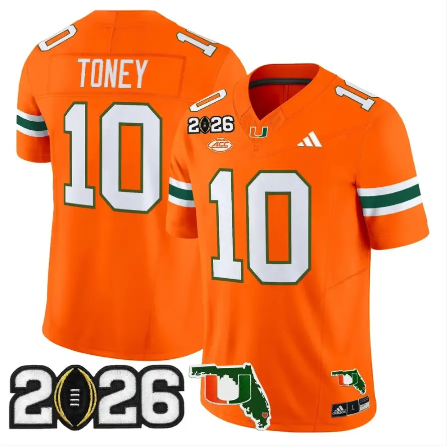 Malachi Toney Jersey #10 Miami Hurricanes 2026 CFP Final Patch Stitched by My Store NCAA Football Jerseys