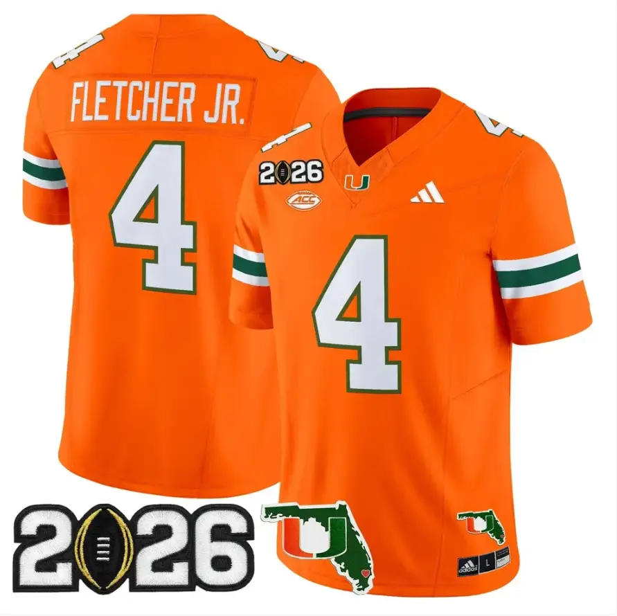 Mark Fletcher Jr Jersey #4 Miami Hurricanes 2026 CFP Final Stitched by My Store NCAA Football Jerseys