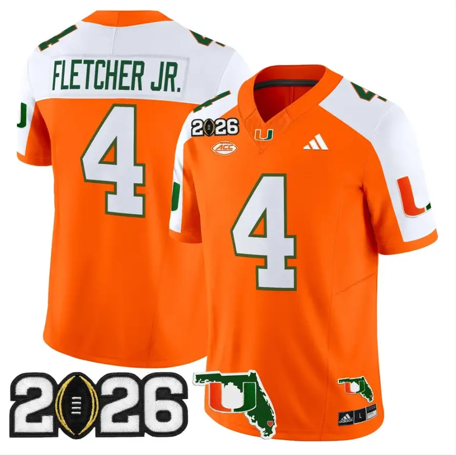 Mark Fletcher Jr Jersey #4 Miami Hurricanes 2026 CFP Final Stitched by My Store NCAA Football Jerseys
