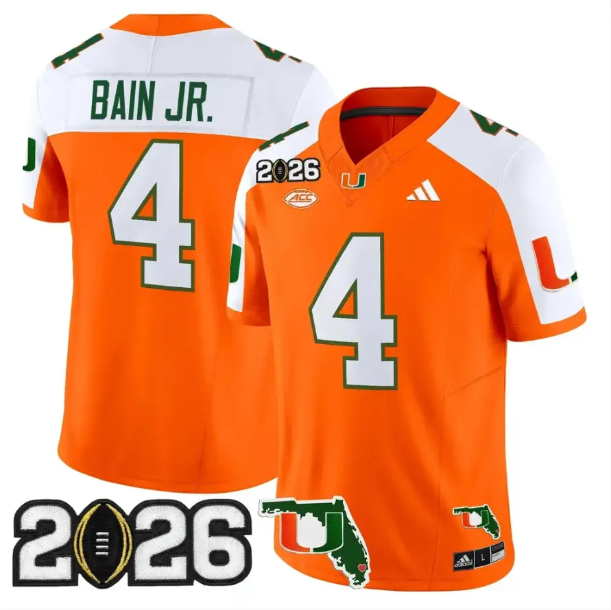 Rueben Bain Jr Jersey #4 Miami Hurricanes 2026 CFP Final Stitched by My Store NCAA Football Jerseys