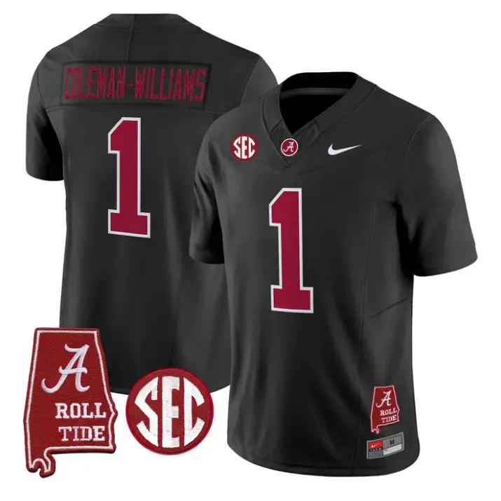 Ryan Coleman-Williams Jersey #1 Alabama Crimson 2026 SEC Patch Stitched by My Store NCAA Football Jerseys