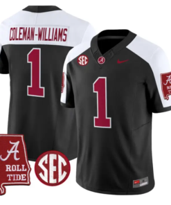 Ryan Coleman-Williams Jersey #1 Alabama Crimson 2026 SEC Patch Stitched by My Store NCAA Football Jerseys