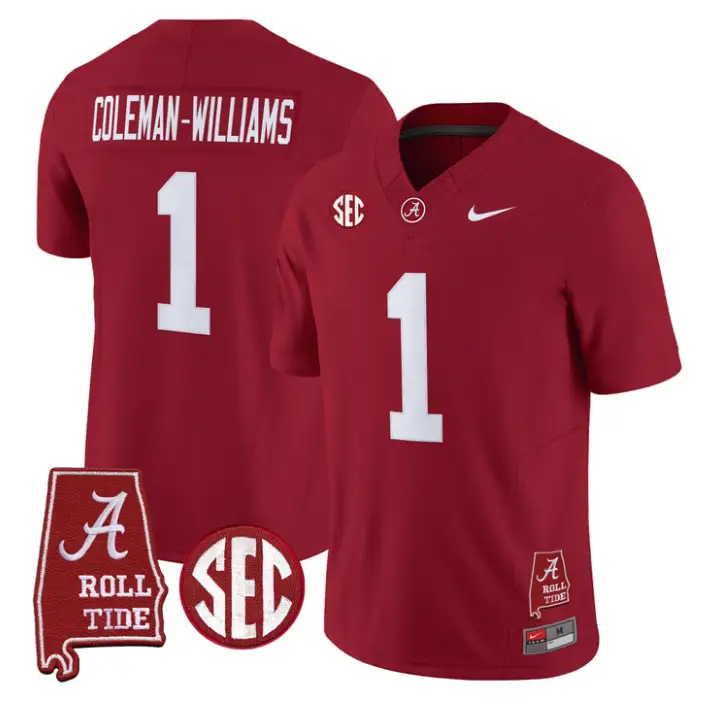 Ryan Coleman-Williams Jersey #1 Alabama Crimson 2026 SEC Patch Stitched by My Store NCAA Football Jerseys