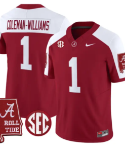 Ryan Coleman-Williams Jersey #1 Alabama Crimson 2026 SEC Patch Stitched by My Store NCAA Football Jerseys