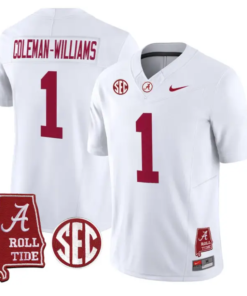 Ryan Coleman-Williams Jersey #1 Alabama Crimson 2026 SEC Patch Stitched by My Store NCAA Football Jerseys