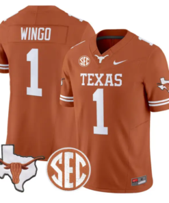 Ryan Wingo Jersey #1 Texas Longhorns 2026 SEC Patch Stitched by My Store NCAA Football Jerseys