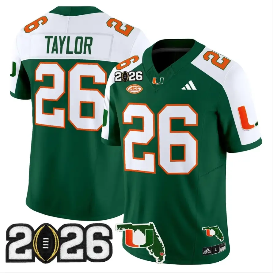 Sean Taylor Jersey #26 Miami Hurricanes 2026 CFP Final Patch Stitched by My Store NCAA Football Jerseys