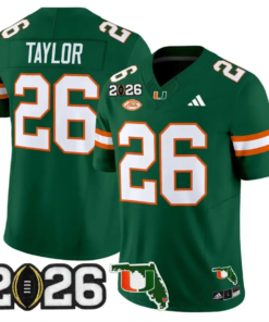Sean Taylor Jersey #26 Miami Hurricanes 2026 CFP Final Patch Stitched by My Store NCAA Football Jerseys