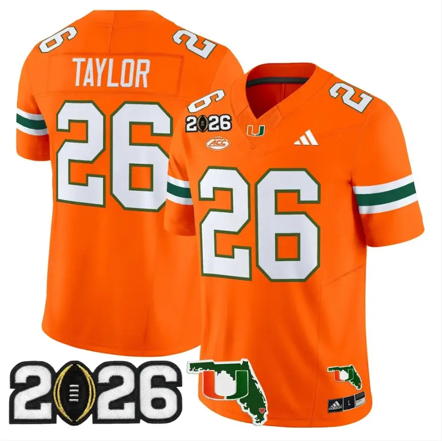 Sean Taylor Jersey #26 Miami Hurricanes 2026 CFP Final Patch Stitched by My Store NCAA Football Jerseys