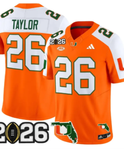Sean Taylor Jersey #26 Miami Hurricanes 2026 CFP Final Patch Stitched by My Store NCAA Football Jerseys