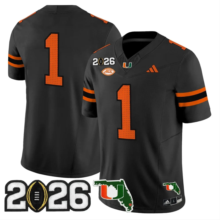 Team Jersey #1 Miami Hurricanes 2026 CFP Final Patch Stitched by My Store NCAA Football Jerseys