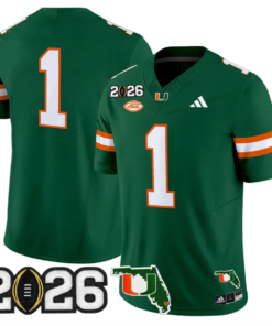 Team Jersey #1 Miami Hurricanes 2026 CFP Final Patch Stitched by My Store NCAA Football Jerseys