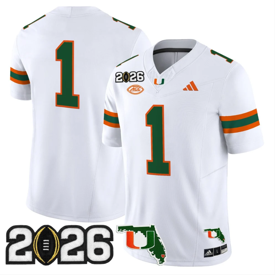 Team Jersey #1 Miami Hurricanes 2026 CFP Final Patch Stitched by My Store NCAA Football Jerseys