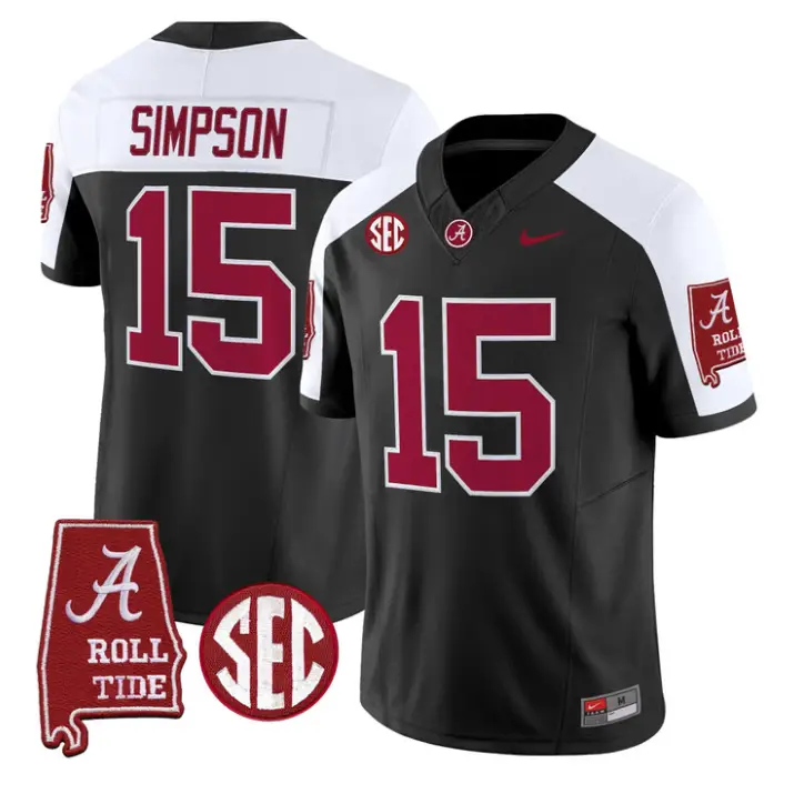 Ty Simpson Jersey #15 Alabama Crimson 2026 SEC Patch Stitched by My Store NCAA Football Jerseys