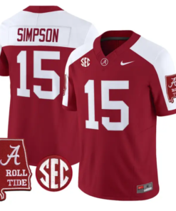 Ty Simpson Jersey #15 Alabama Crimson 2026 SEC Patch Stitched by My Store NCAA Football Jerseys