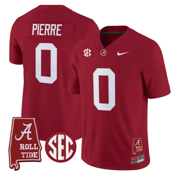Yhonzae Pierre Jersey #0 Alabama Crimson 2026 SEC Patch Stitched by My Store NCAA Football Jerseys