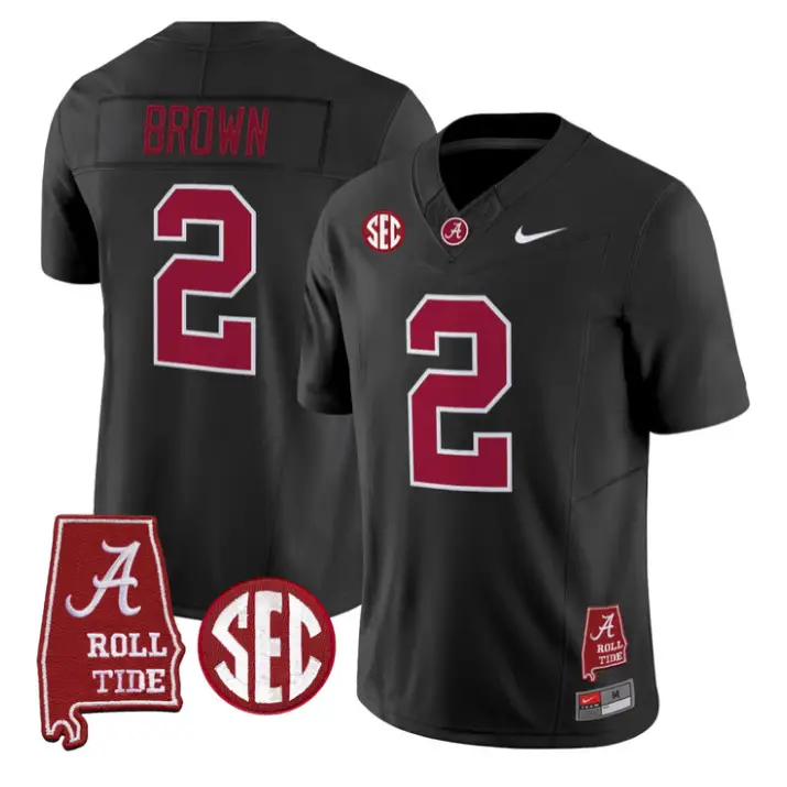 Zabien Brown Jersey #2 Alabama Crimson 2026 SEC Patch Stitched by My Store NCAA Football Jerseys