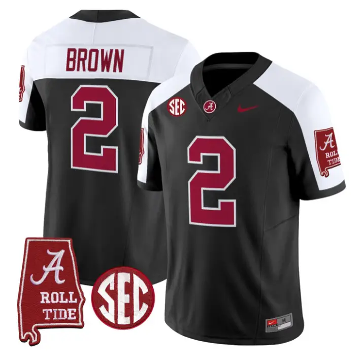 Zabien Brown Jersey #2 Alabama Crimson 2026 SEC Patch Stitched by My Store NCAA Football Jerseys