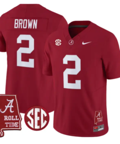 Zabien Brown Jersey #2 Alabama Crimson 2026 SEC Patch Stitched by My Store NCAA Football Jerseys