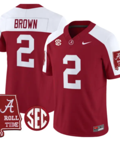 Zabien Brown Jersey #2 Alabama Crimson 2026 SEC Patch Stitched by My Store NCAA Football Jerseys