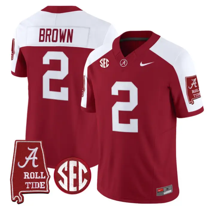 Zabien Brown Jersey #2 Alabama Crimson 2026 SEC Patch Stitched by My Store NCAA Football Jerseys