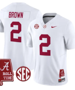Zabien Brown Jersey #2 Alabama Crimson 2026 SEC Patch Stitched by My Store NCAA Football Jerseys