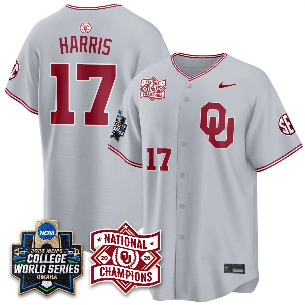 Oklahoma Sooners 2026 NCAA Baseball College World Series Champions Vapor Jersey - Stitched by Oklahoma Sooners