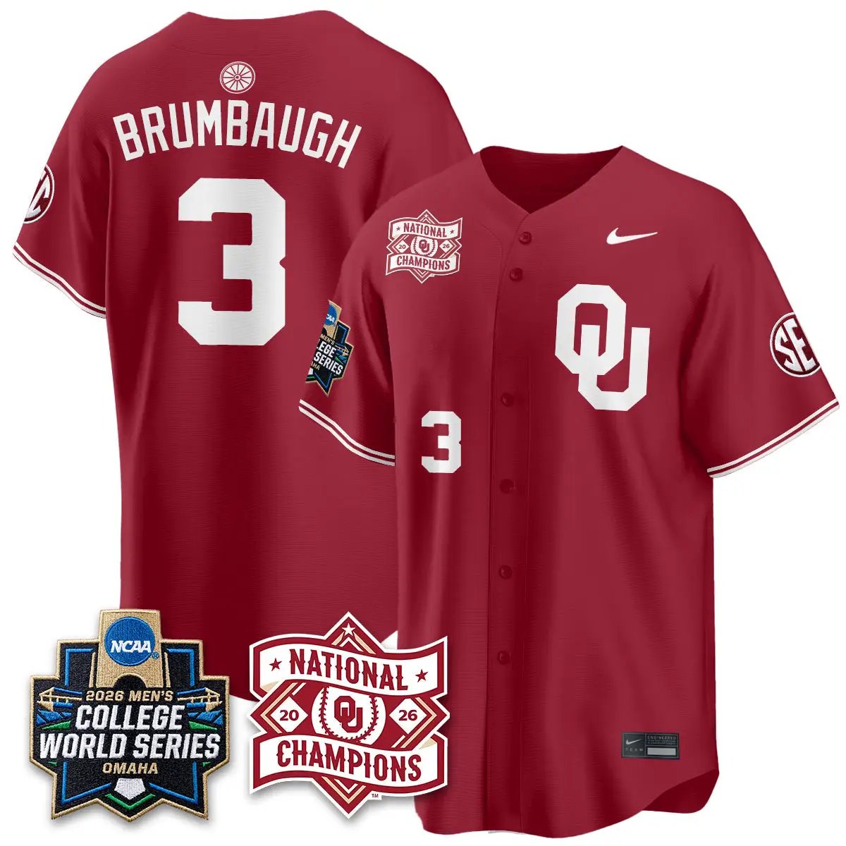 Oklahoma Sooners 2026 NCAA Baseball College World Series Champions Vapor Jersey - Stitched by Oklahoma Sooners