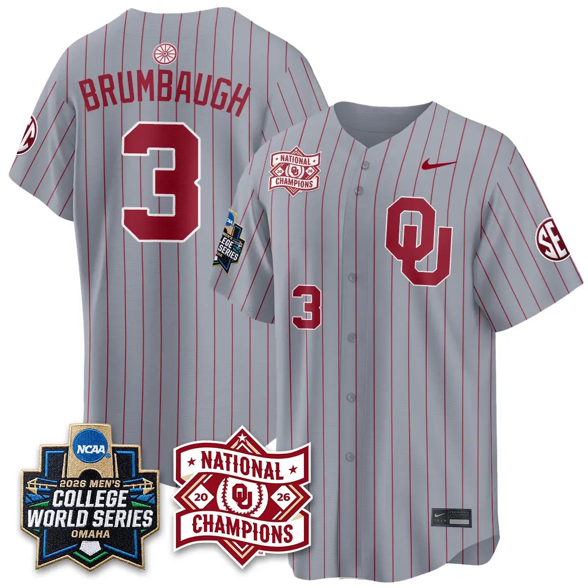 Oklahoma Sooners 2026 NCAA Baseball College World Series Champions Vapor Jersey - Stitched by Oklahoma Sooners