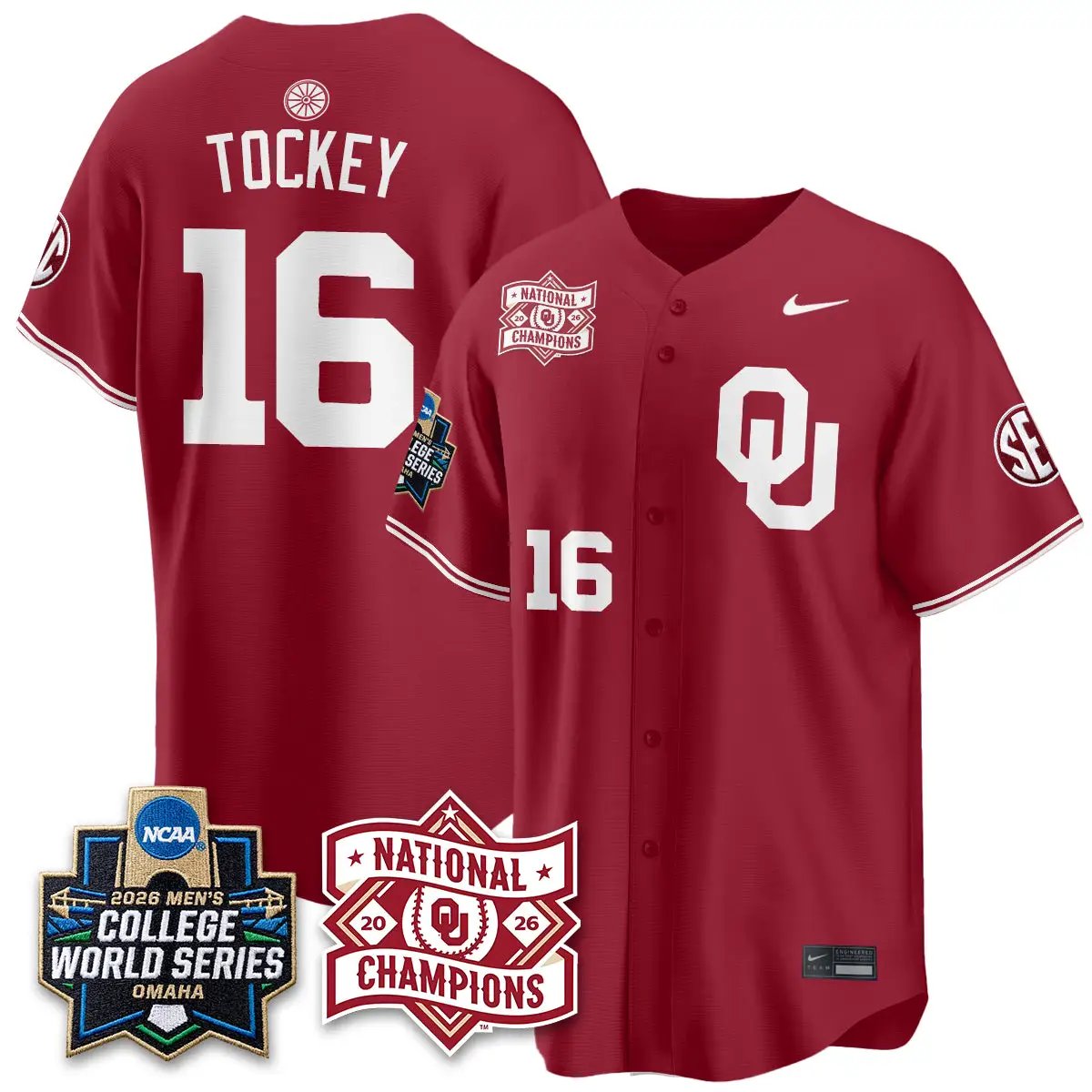 Oklahoma Sooners 2026 NCAA Baseball College World Series Champions Vapor Jersey - Stitched by Oklahoma Sooners