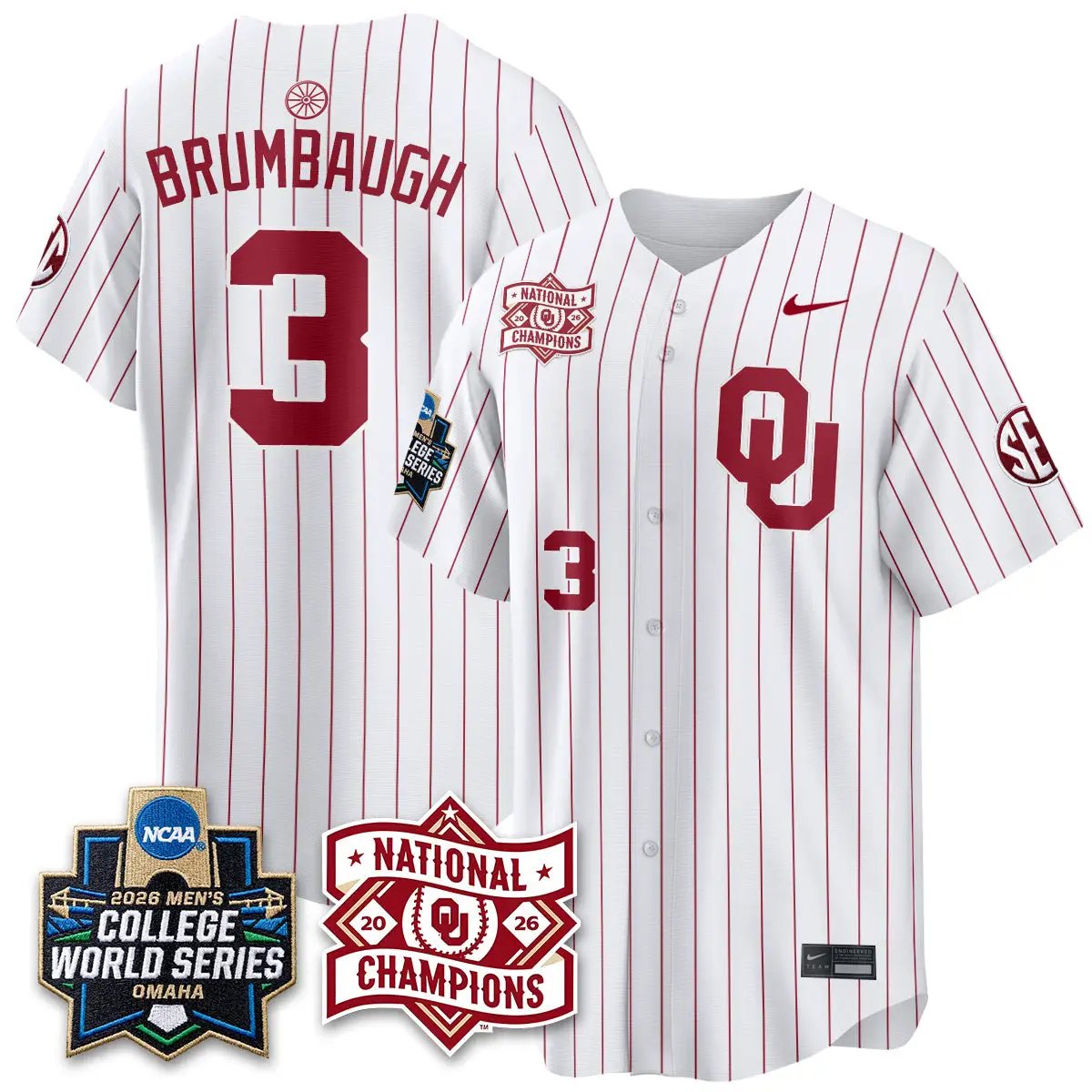 Oklahoma Sooners 2026 NCAA Baseball College World Series Champions Vapor Jersey - Stitched by Oklahoma Sooners