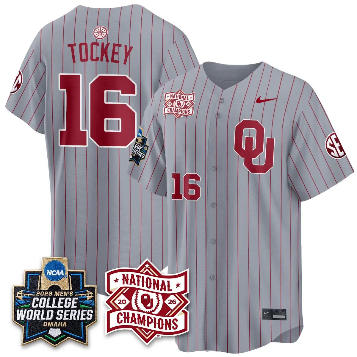 Oklahoma Sooners 2026 NCAA Baseball College World Series Champions Vapor Jersey - Stitched by Oklahoma Sooners