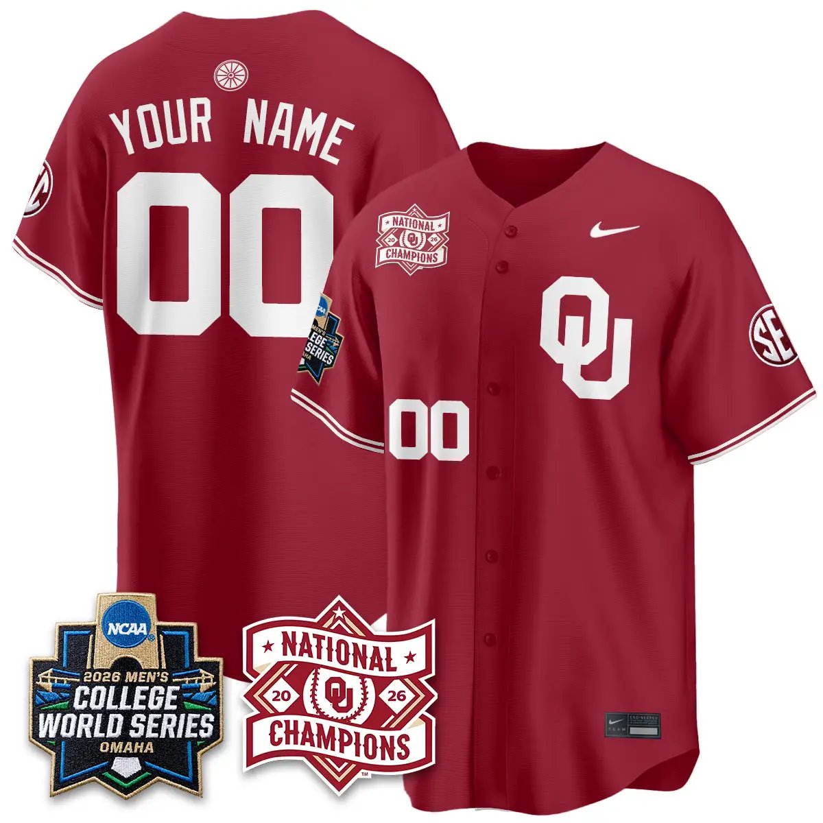 Oklahoma Sooners 2026 NCAA Baseball College World Series Champions Vapor Custom Jersey - Stitched by Oklahoma Sooners