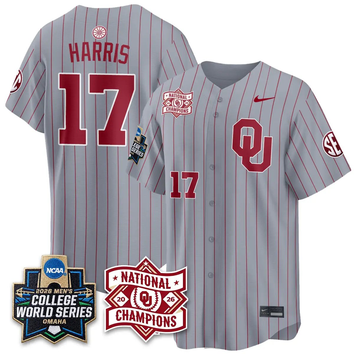 Oklahoma Sooners 2026 NCAA Baseball College World Series Champions Vapor Jersey - Stitched by Oklahoma Sooners