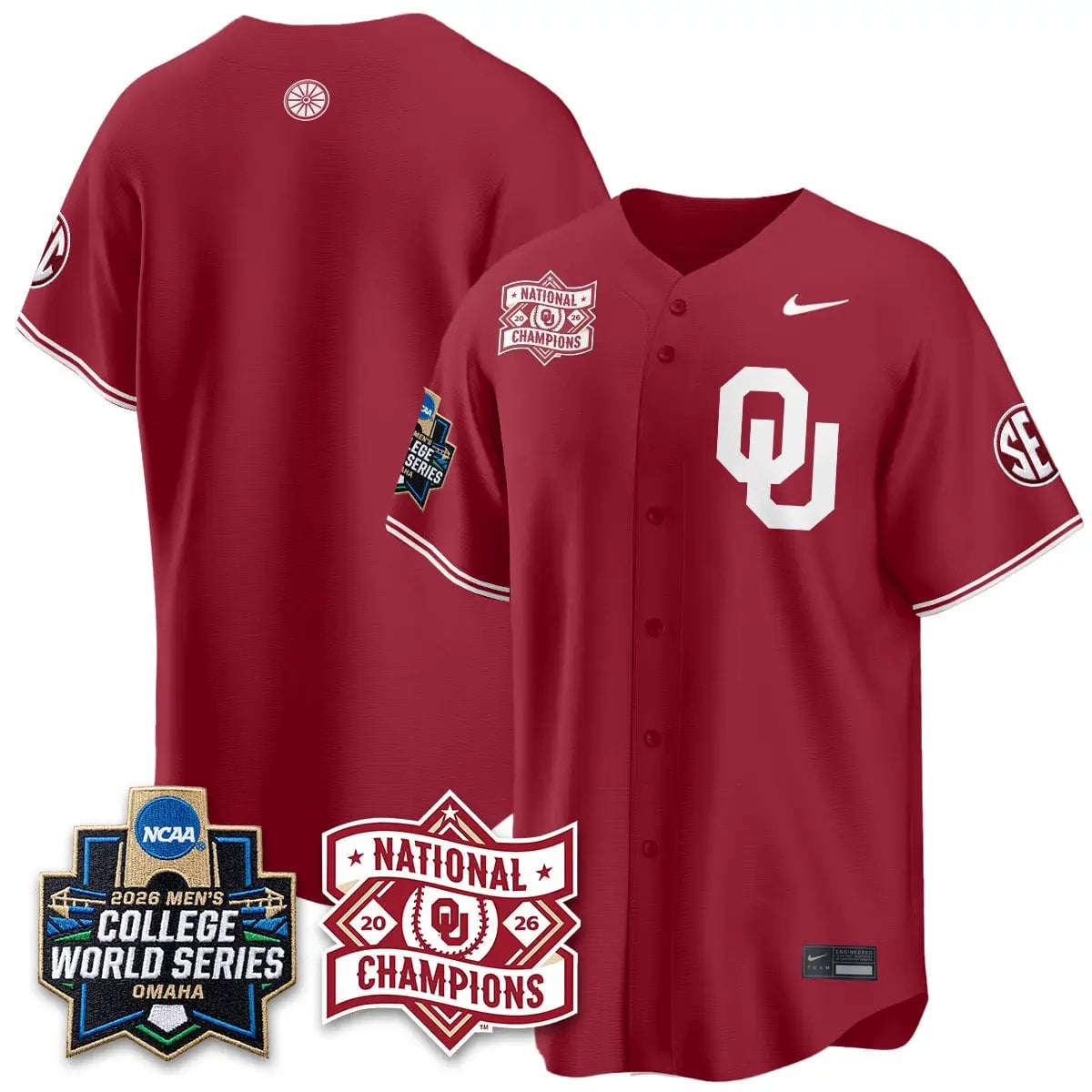 Oklahoma Sooners 2026 NCAA Baseball College World Series Champions Vapor Jersey - Stitched by Oklahoma Sooners